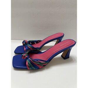 Centro Point Satin Strap Square Heeled Sandals Multicolored Jewel Tones Knot 10